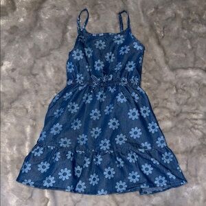 Sweet Butterfly Denim Floral Dress - Sleeveless Ruffle Hem, Size S (7/8)